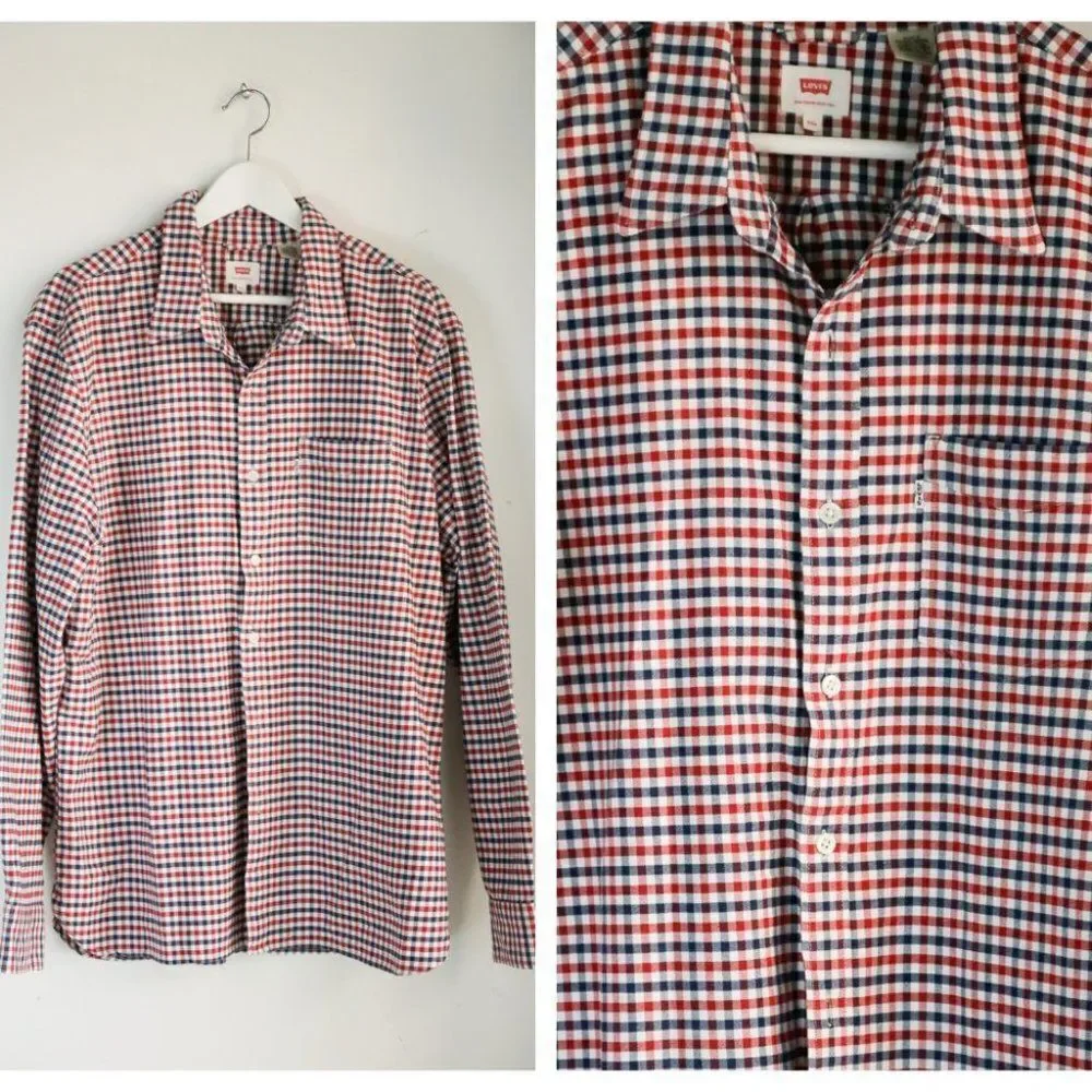 NWOT LEVI's Red Blue Checkered Print Button Up Casual Shirt XXL